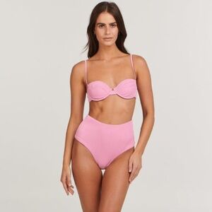 Charlie Holiday Ruby High-Waisted Bikini Bottoms Pink Ribbed NWOT